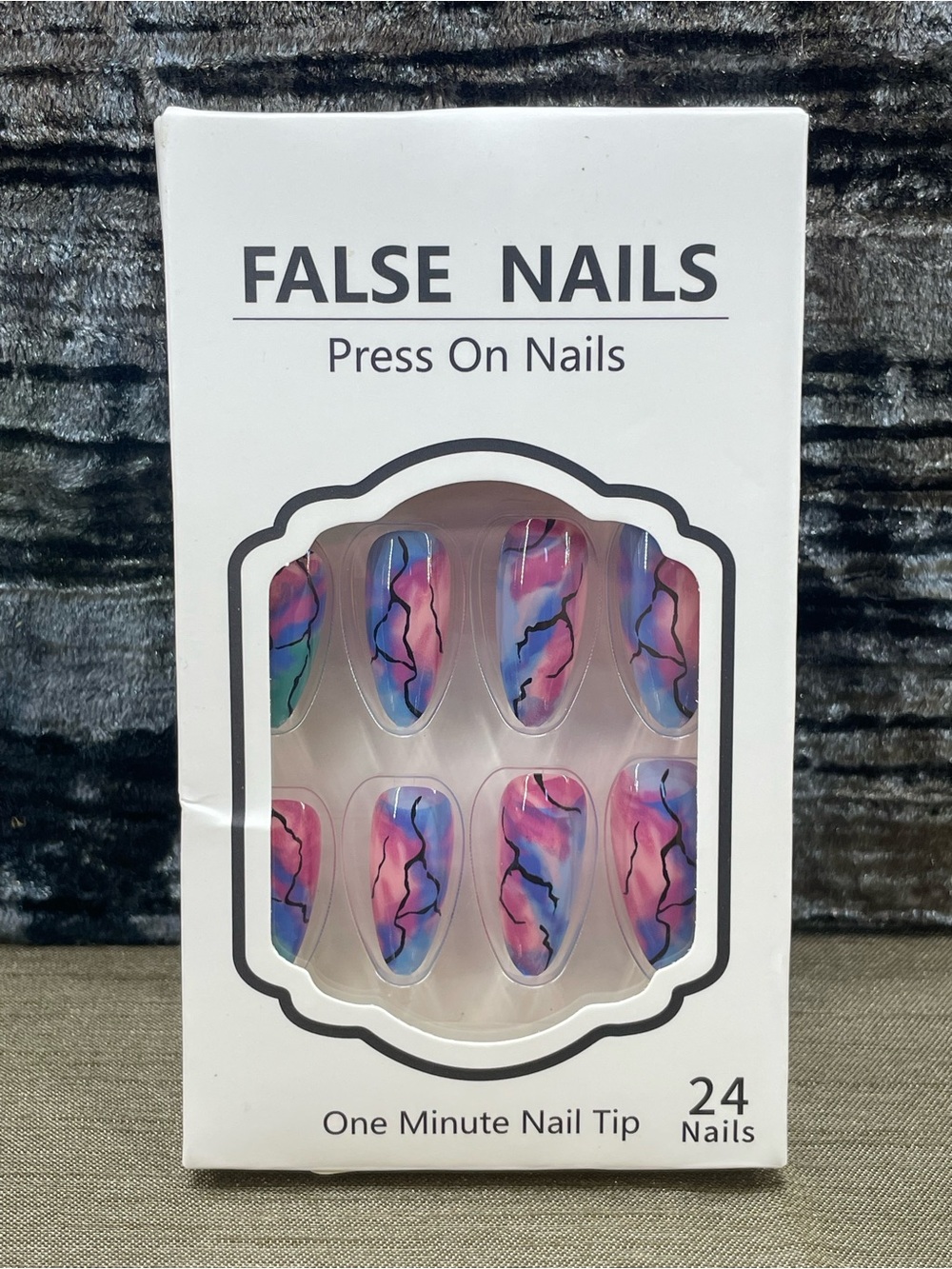 False Nails Press-On in Pink & Blue Marble Design NIB